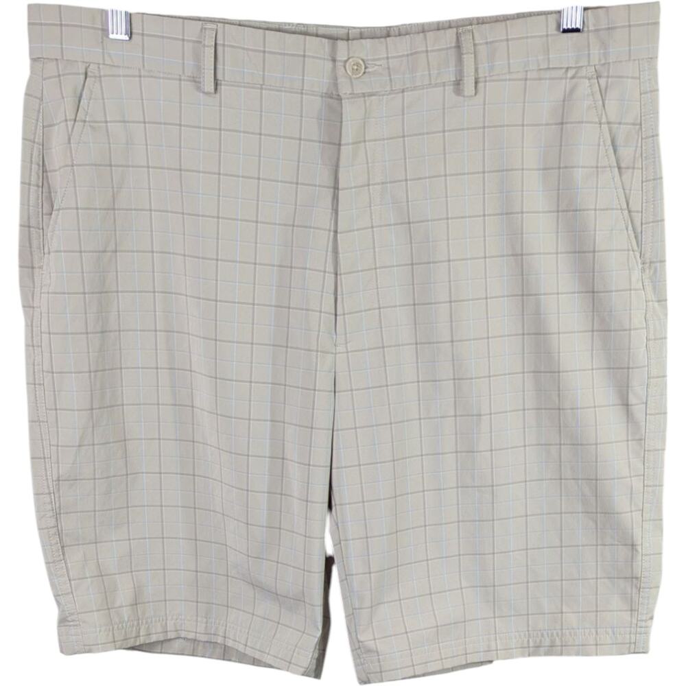 Bolle Golf Shorts Mens 40 Light Beige Chino Plaid Blue Lightweight Casual